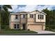 Charming two-story home featuring a two-car garage, manicured lawn, and stylish tan and beige siding at 459 Puma Loop, Groveland, FL 34736
