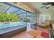 Relaxing screened-in porch with a view of the sparkling pool and lush landscaping at 4735 Chelsea Ct, Kissimmee, FL 34744