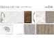 Sample of interior design materials for a home's kitchen and bathrooms, including fixtures and tiles at 706 Junonia Blvd, New Smyrna Beach, FL 32168
