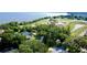 Aerial view of the property with lush landscaping, mature trees and a glimpse of the waterfront at 100 Demens St, Oakland, FL 34760