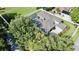 Aerial view of the home with a large screened-in pool area, mature trees, and verdant landscaping at 100 Demens St, Oakland, FL 34760