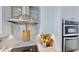 Close-up of modern kitchen features stainless steel appliances and sleek countertops at 100 Demens St, Oakland, FL 34760