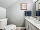 Updated bathroom with white vanity, marble countertop, and decorative framed print on gray wall at 200 Saint Andrews Blvd # 3002, Winter Park, FL 32792