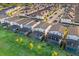 Aerial view of modern homes with screened-in pools, showcasing a well-planned community with green spaces at 2927 Fable St, Kissimmee, FL 34746