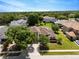 Aerial shot showcasing a home with solar panels, screened pool, and lush green lawns at 887 Lancer Cir, Ocoee, FL 34761