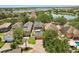 Stunning aerial view of home with a large backyard pool and serene lake views in a lush neighborhood at 14781 Old Thicket Trce, Winter Garden, FL 34787
