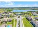 Overhead view of a Gathering-friendly neighborhood with lush landscaping, community amenities, and attractive residences at 2223 Blue Salvia St, Clermont, FL 34711