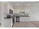 Modern kitchen featuring white cabinets, granite countertops, and stainless steel appliances at 3435 Vesara Dr, Davenport, FL 33837