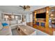 Open-concept living space featuring a TV, bar area, and wood floors with access to other rooms at 5275 S Atlantic Ave # 506, New Smyrna Beach, FL 32169