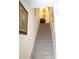 Carpeted stairway with white railing leading to the upper level of the home, decorated with plants at 5897 Soter Ln, Windermere, FL 34786