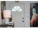 Welcoming entryway with stylish console table, frosted window front door, and modern decor at 7 Westchester Dr, Kissimmee, FL 34744
