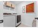 Modern laundry room with front loading washer and dryer and storage space at 8460 Sperry St, Orlando, FL 32827