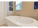 Elegant white soaking tub with gold fixtures, set against a backdrop of neutral walls and stylish decor at 8812 S Bay Dr, Orlando, FL 32819