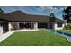 Inviting backyard with a small pool, covered patio, and lush green lawn perfect for outdoor entertaining at 9940 Black Bear Ln, Winter Garden, FL 34787