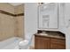 Elegant bathroom featuring a shower-tub combo and vanity with marble countertop and updated fixtures at 107 Wayland Cir, Longwood, FL 32779
