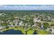 A beautiful aerial view of a lake community with homes, boat docks, and lily pads at 1113 Hawthorne Cove Dr, Ocoee, FL 34761