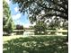 Scenic backyard with pond, tall trees and sunlit sky above lush, green grass at 14033 Turning Leaf Dr, Orlando, FL 32828