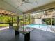 View of a screened-in pool from under a covered patio with an outdoor dining set at 208 Frinton Cv, Longwood, FL 32779