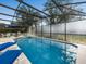 Relaxing screened-in pool and spa area with lounge chairs and a dining area at 2115 Morning Star Drive, Clermont, FL 34714