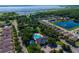 Aerial view of a community pool surrounded by lush greenery and residential homes, offering a relaxing atmosphere at 3174 Grasmere View Pkwy, Kissimmee, FL 34746