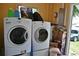 Practical laundry area with washer, dryer, storage, and natural light with easy garage access at 410 5Th S St, Dundee, FL 33838