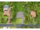 Birds eye view of neighborhood with neighboring homes with pools, solar panels, and lush landscaping at 4528 Yorkshire Ln, Kissimmee, FL 34758