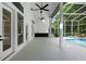 A covered patio with an outdoor bar looking onto the pool area and backyard at 460 W Palm Valley Dr, Oviedo, FL 32765