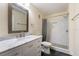 Stylish bathroom with a modern vanity and elegant walk-in shower, offers a clean and refreshed space at 5447 Vineland Rd # 1308, Orlando, FL 32811