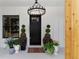 Inviting front door entrance with an elegant chandelier, decorative plants, and modern black accents at 13393 Sw 484 Hwy, Ocala, FL 34481