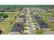 An aerial view shows the neighborhood's street layout and community pool on a sunny day at 1396 Mirabella Cir, Davenport, FL 33897