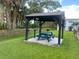 A charming blue picnic table and counter are set under a gazebo on a concrete slab at 1504 Virginia Ave # 105, Daytona Beach, FL 32114