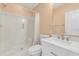 Clean bathroom with a shower and a modern vanity at 2714 Moncayo Ave, The Villages, FL 32162