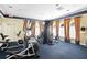 Community gym featuring various exercise machines, mirrored wall, and blue carpeting at 6941 Piazza St, Orlando, FL 32819