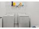 Functional laundry room with modern washer and dryer, and convenient overhead shelving at 9356 St Therese St, Groveland, FL 34736