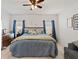 Cozy main bedroom with soft lighting, plush bedding, and calming blue accents throughout the space at 9356 St Therese St, Groveland, FL 34736