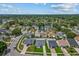 An aerial view of a suburban neighborhood with lush trees and a scenic lake at 9447 Brackin St, Orlando, FL 32825
