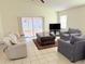 Bright and spacious living room featuring tile floors, modern furniture, and sliding glass doors at 12756 Maribou Cir, Orlando, FL 32828