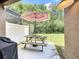 Cozy back patio with shaded seating, perfect for enjoying outdoor meals and backyard views at 1551 Peterson Pl, Sanford, FL 32773