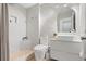 Modern bathroom with walk-in shower, white vessel sink, and marble tile at 2742 Sun Key Pl, Kissimmee, FL 34747