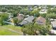An aerial view shows the backyard featuring a screened-in pool with lush landscaping in a residential neighborhood at 400 Bridge Creek Blvd, Ocoee, FL 34761