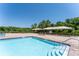 Close-up of a pristine pool and surrounding patio area with shaded seating, perfect for relaxation and socializing at 1902 Hailsham Ct, Orlando, FL 32824