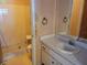 Modest bathroom featuring a walk-in shower with tiled walls and a standard vanity at 2320 Pebble Brook Rd, Kissimmee, FL 34741