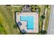 Aerial view of community pool with ample deck space, mature landscaping, and nearby lounge area at 281 Primrose Dr, Davenport, FL 33837