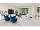 A well-lit living room with a plush white sofa, blue accent chairs, and a large window offering a view of the outdoors at 6205 Miramonte Dr # 103, Orlando, FL 32835
