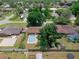 Aerial view of a home with a fenced backyard, sparkling pool and lush landscaping at 1830 W Clinton Dr, St Cloud, FL 34769