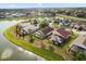 Beautiful aerial view of waterfront homes featuring screened-in pools and lush green lawns in a desirable community at 2506 Aster Cove Ln, Kissimmee, FL 34758