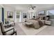 This bright main bedroom features a ceiling fan, neutral walls, three windows, and a seating area at 4394 Devon Ct, Kissimmee, FL 34746