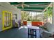 Spacious covered patio with seating area, ceiling fan, and access to backyard at 11 S University Cir, Deland, FL 32724
