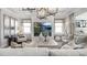 Living room with TV over a modern fireplace, patterned rug, and neutral colors at 1613 Bellagio Loop, Tavares, FL 32778