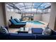 Relaxing screened-in pool area with comfortable seating and lounge chairs at 2379 Distant Sun Trl, Kissimmee, FL 34747